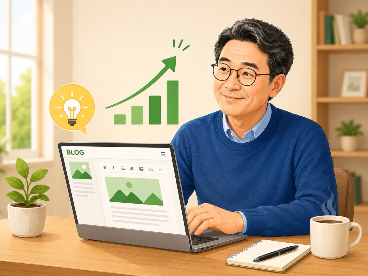 꾸준히 작성한 블로그 글이 검색 유입과 수익으로 이어져 온라인 자산처럼 쌓이는 모습
