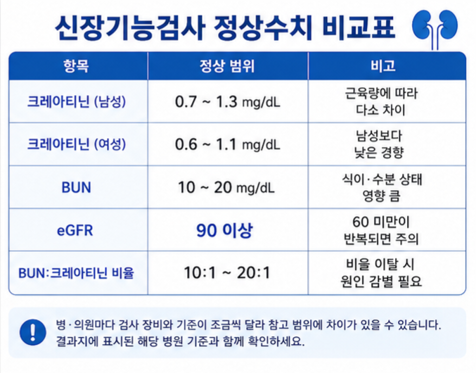 크레아티닌 BUN eGFR 정상수치