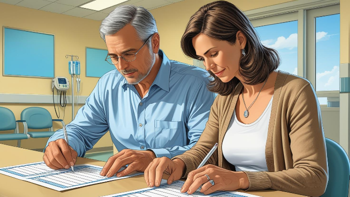 병원에서-문진표-작성하는-중년-부부