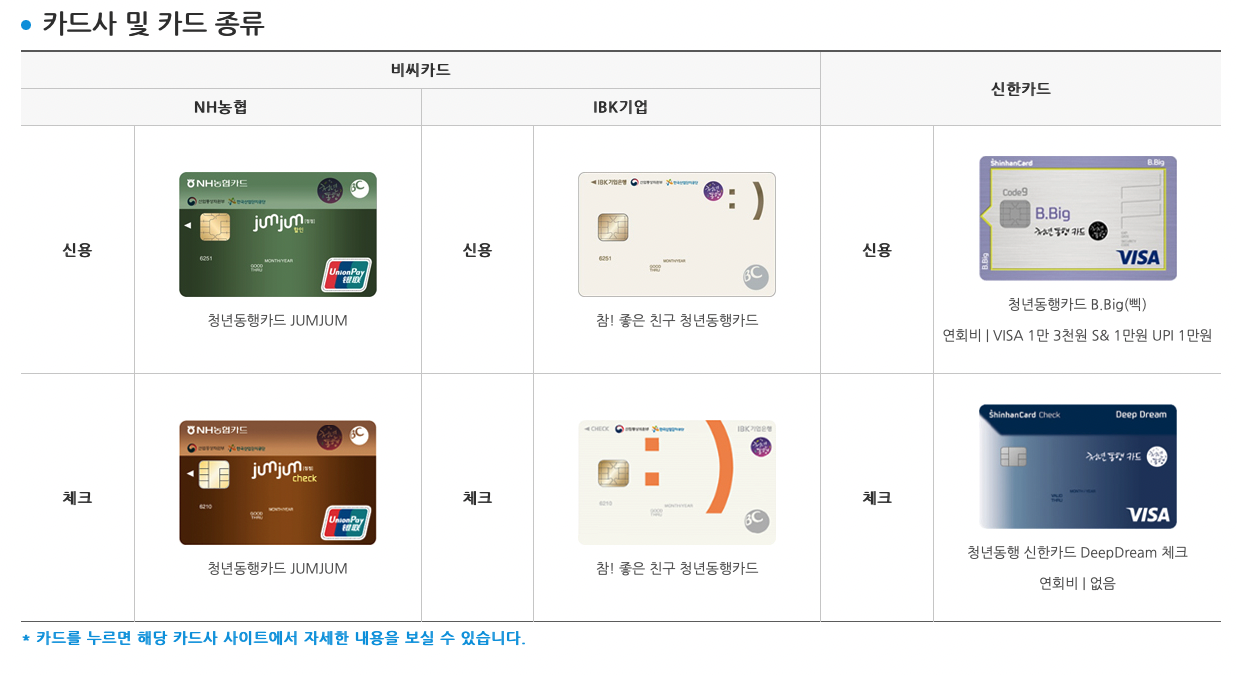 청년동행카드 종류