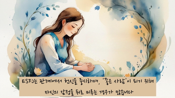 ESFJ는 관계에서 헌신을 중시하며 좋은 사람이 되기 위해 자신의 감정을 뒤로 미루는 경우가 많습니다에 관한 그림