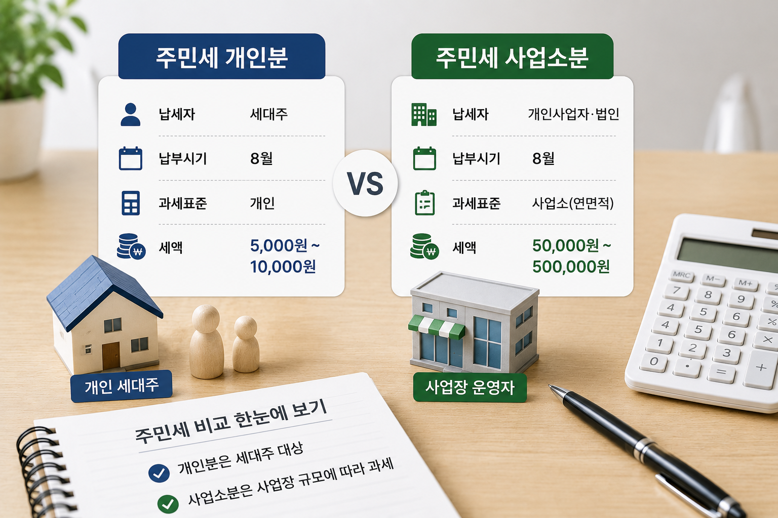 주민세 개인분과 주민세 사업분 비교