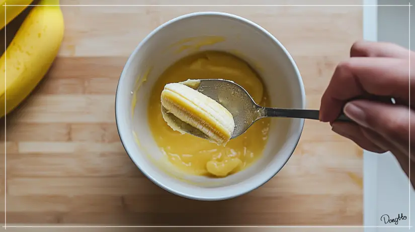 오트밀-먹는법인-바나나-오트밀빵을-만들기-위해-머그컵에-바나나를-으깨는-사진