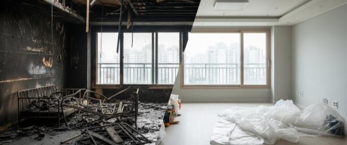 장성 화재청소 후 복구중