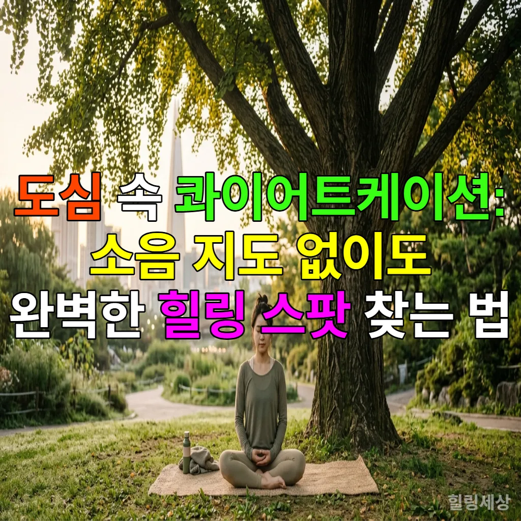 서울 도심 속 공원에서 해 뜨는 시간에 명상하는 한국 여성의 평화로운 모습