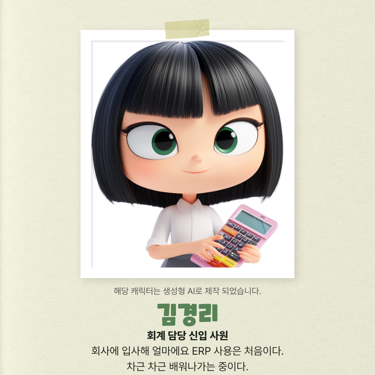 ERP를 사용하는 실무자들의 고민과 일상을 담은 얼마에요 브랜드 캐릭터 소개 콘텐츠