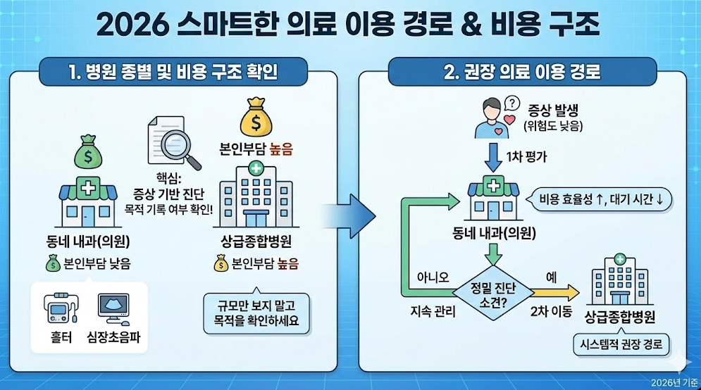2026년 기준 병원 종별 의료 이용 경로와 비용 구조 인포그래픽