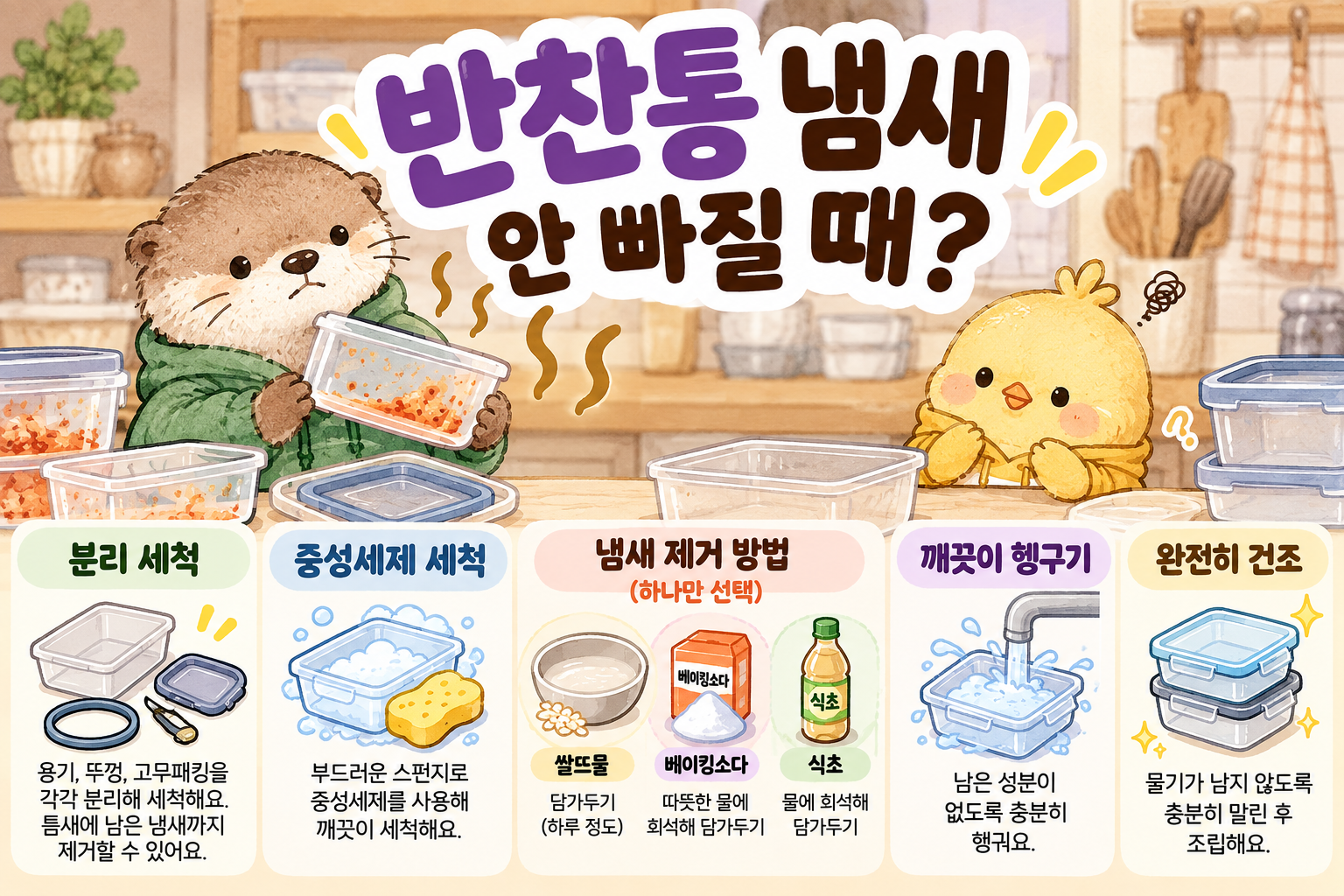 반찬통 냄새 안 빠질때 냄새 제거 할 수 있는 방법을 정리한 이미지