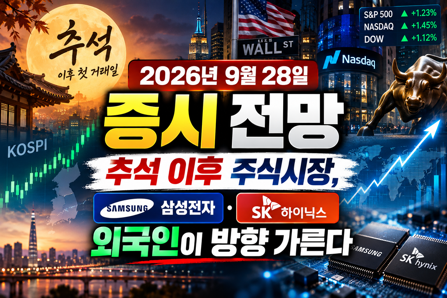2026년 9월 28일 추석 이후 첫 한국 증시와 미국 AI 반등, 삼성전자 SK하이닉스 외국인 수급을 살펴보는 증시 브리핑