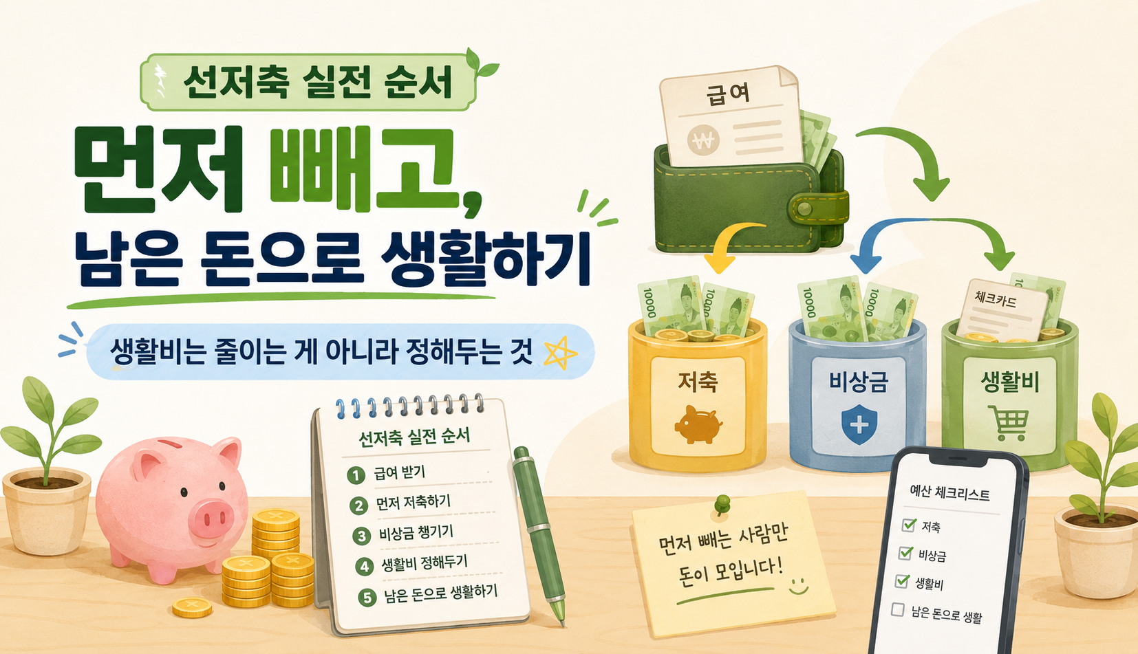 선저축을 먼저 하고 남은 돈으로 생활하는 통장나누기 실전 이미지