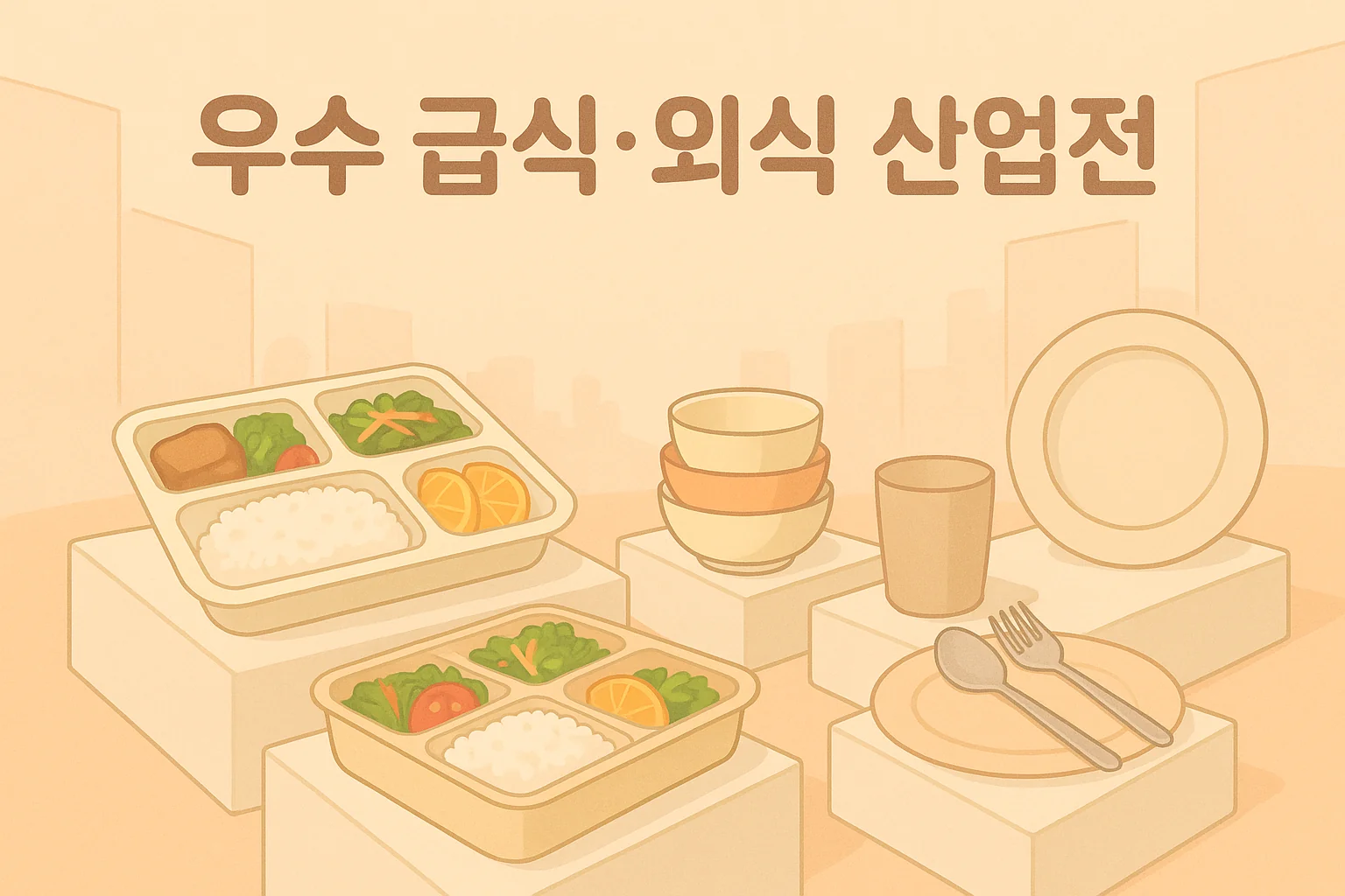 도시락과 식기류가 포함된 2025 우수급식 외식산업전 일러스트 썸네일