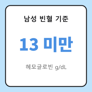 남성 헤모글로빈 빈혈 기준 13 미만