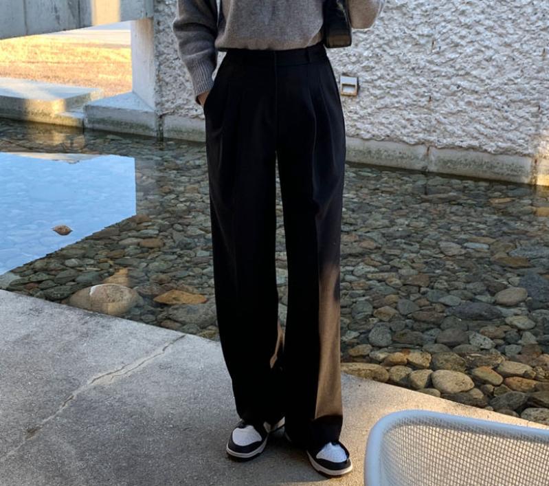 4컬러 여성 여자 하이웨스트 와이드 슬랙스 팬츠 울 겨울 팬츠 핀턱 통바지