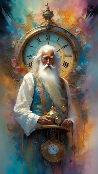 시계 앞에 근엄하게 서 있는 할아버지