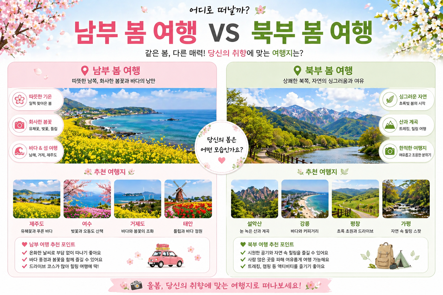 남부 vs 북부 봄 여행 관련 사진