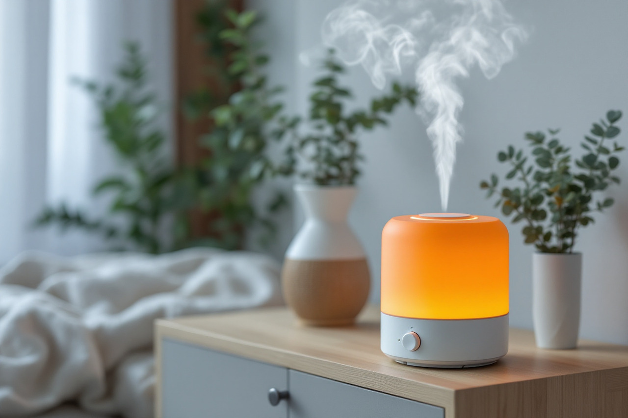 가습기를 틀어놓고 습도관리 하는 모습