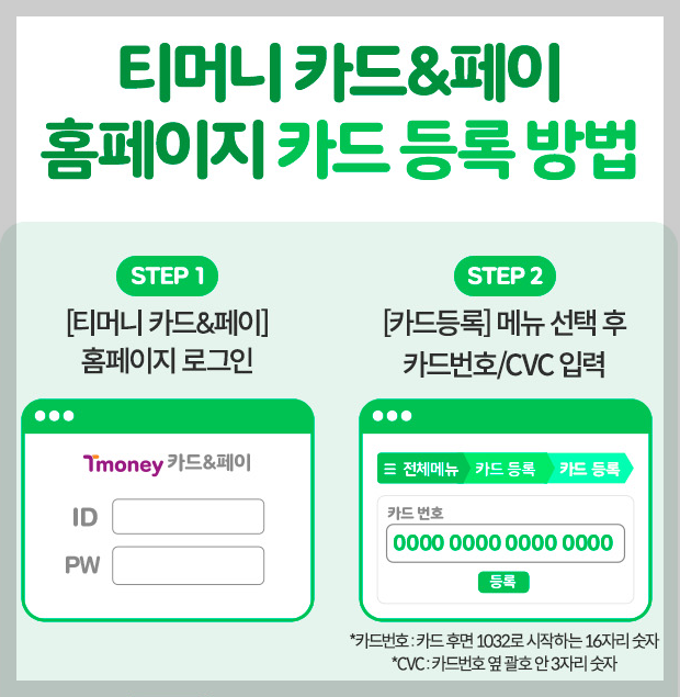 티머니카드&amp;페이-홈페이지-로그인-카드-등록-카드번호-입력-CVC-입력