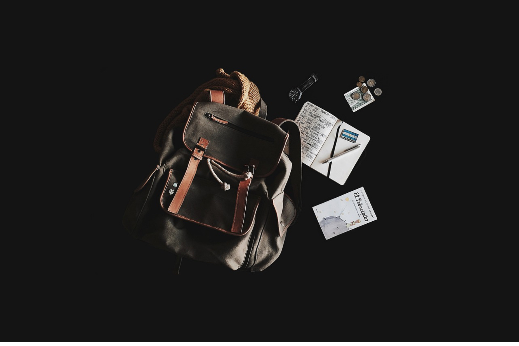 배낭 공책 언어잭 ,돈 이미지