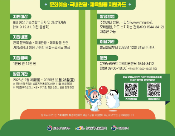 2025 문화누리카드 발급대상 및 지원조건, 신청방법, 사용처 총정리