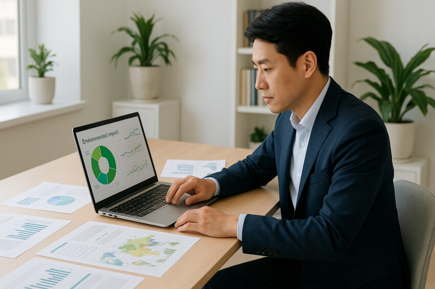 환경영향평가보고서를 작성하고 있는 모습