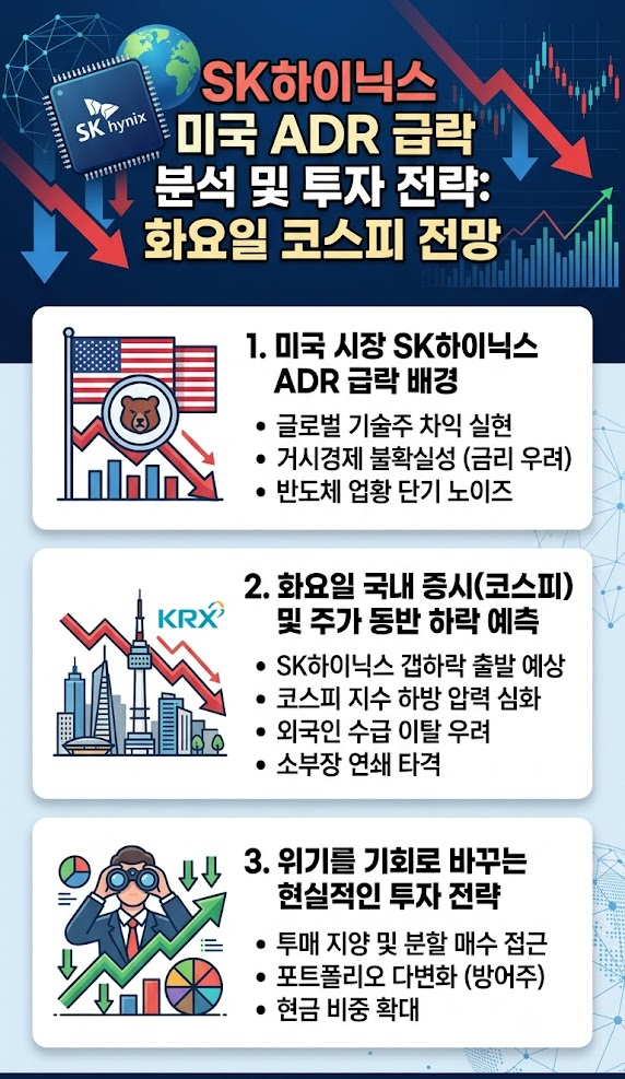 미국 SK하이닉스 ADR 급락, 화요일 국내 증시, 코스피 영향, 주가 동반 급락 예측 및 투자 전략