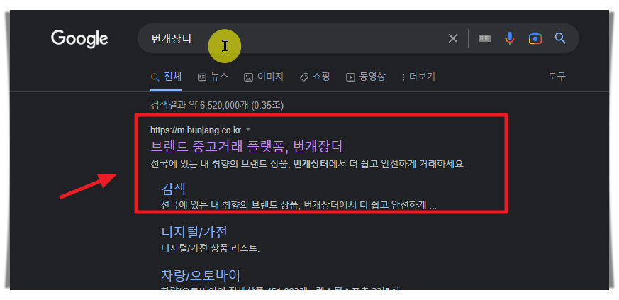 번개장터 사이트 접속