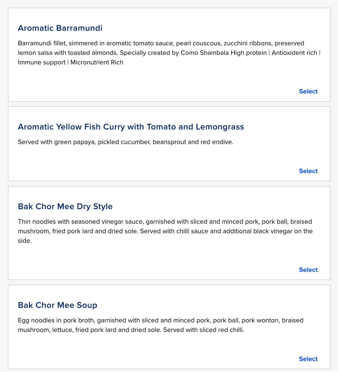 싱가포르항공 북더쿡 메뉴