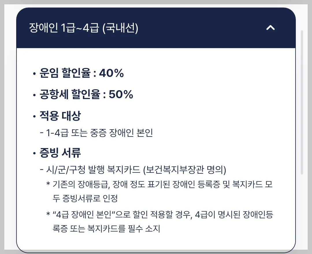 진에어 중증장애인 본인 할인율