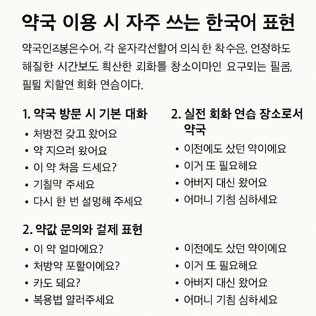 약국에서 사용할 수 있는 실생활 한국어 표현 정리