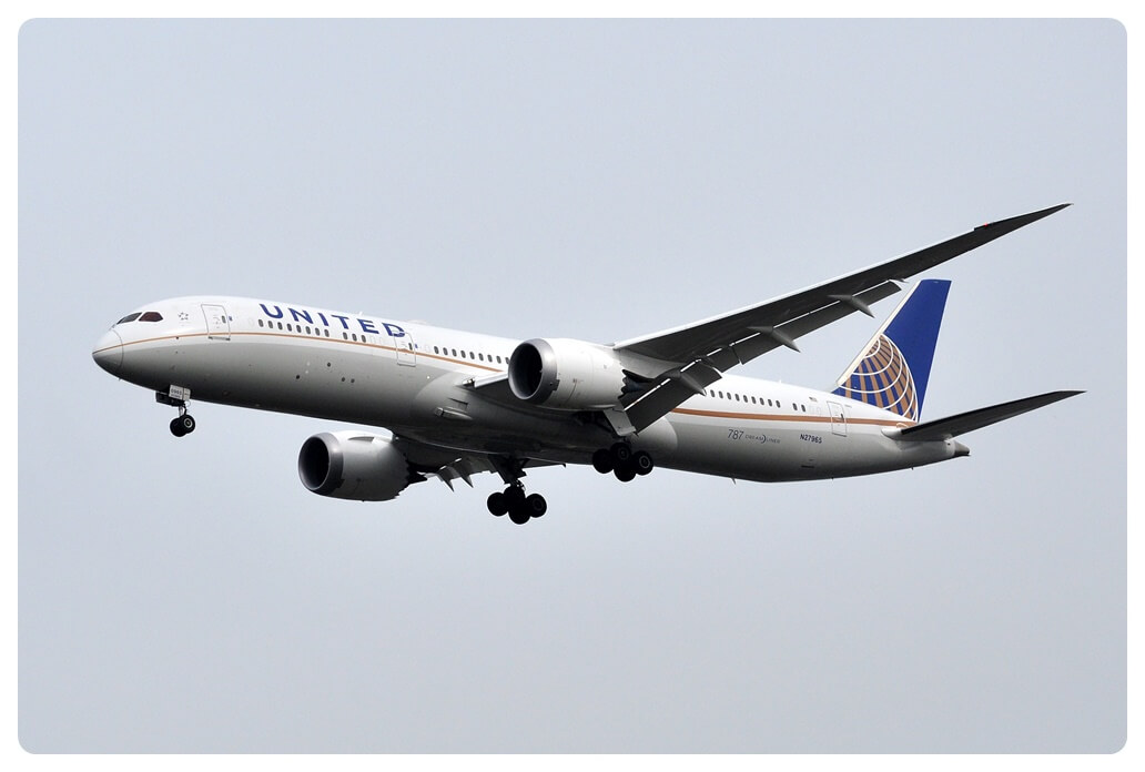 유나이티드항공 B787-9 DREAMLINER가 날아가는 모습을 찍은 사진