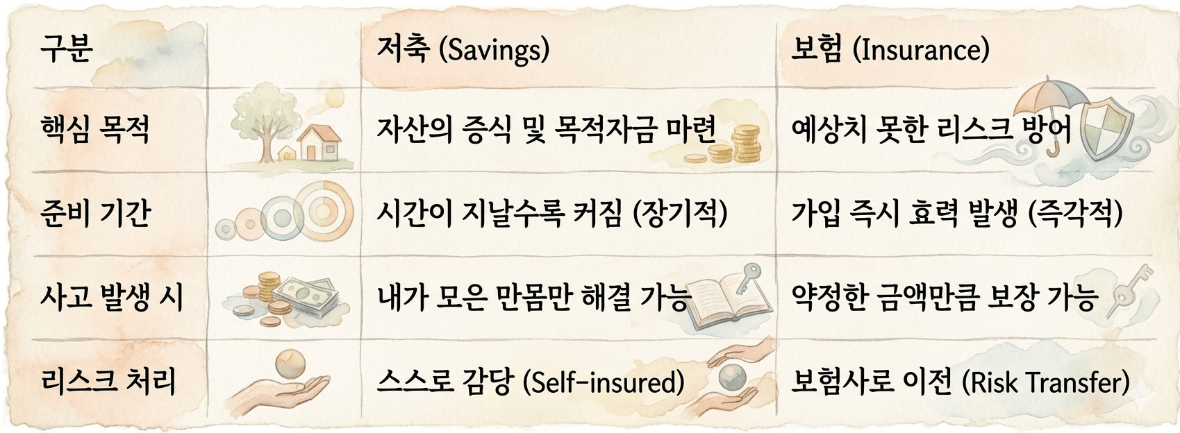 저축 vs 보험 비교표