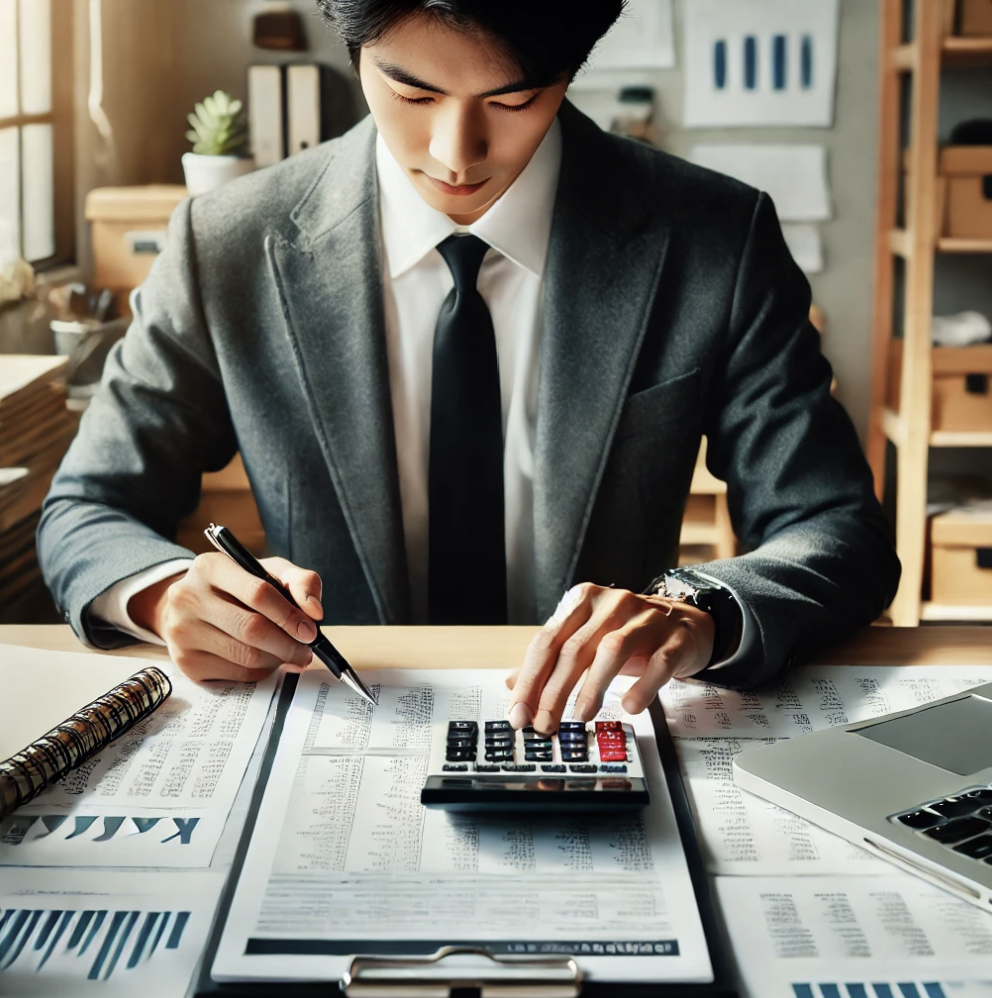 전문 회계사가 세금 서류를 검토하는 모습