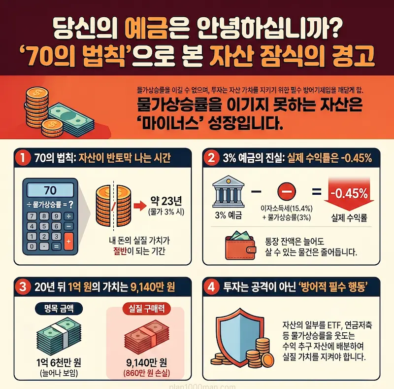 70의 법칙과 실질 구매력 지키기 인포그래픽