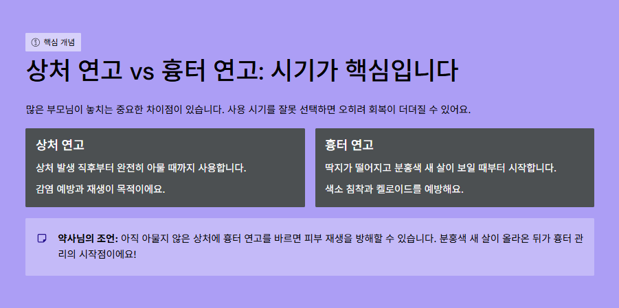 상처연고 흉터연고 적정 사용시기 비교