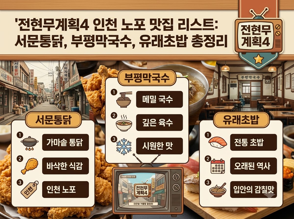 전현무계획4 인천 노포 맛집 리스트: 서문통닭, 부평막국수, 유래초밥 총정리