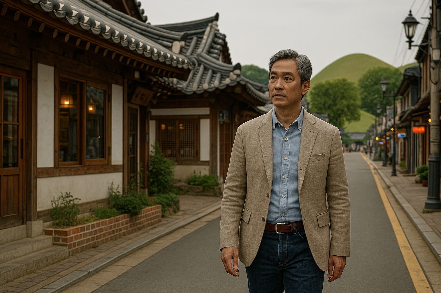 황리단길을 걷고 있는 중년사진