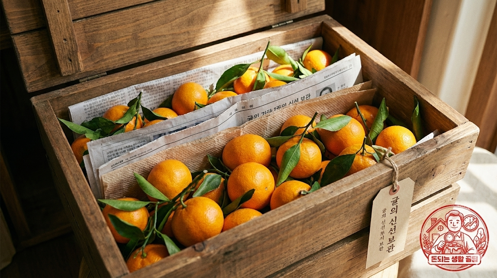 서늘한곳에 신문지를 층층이 깔아서 귤 보관