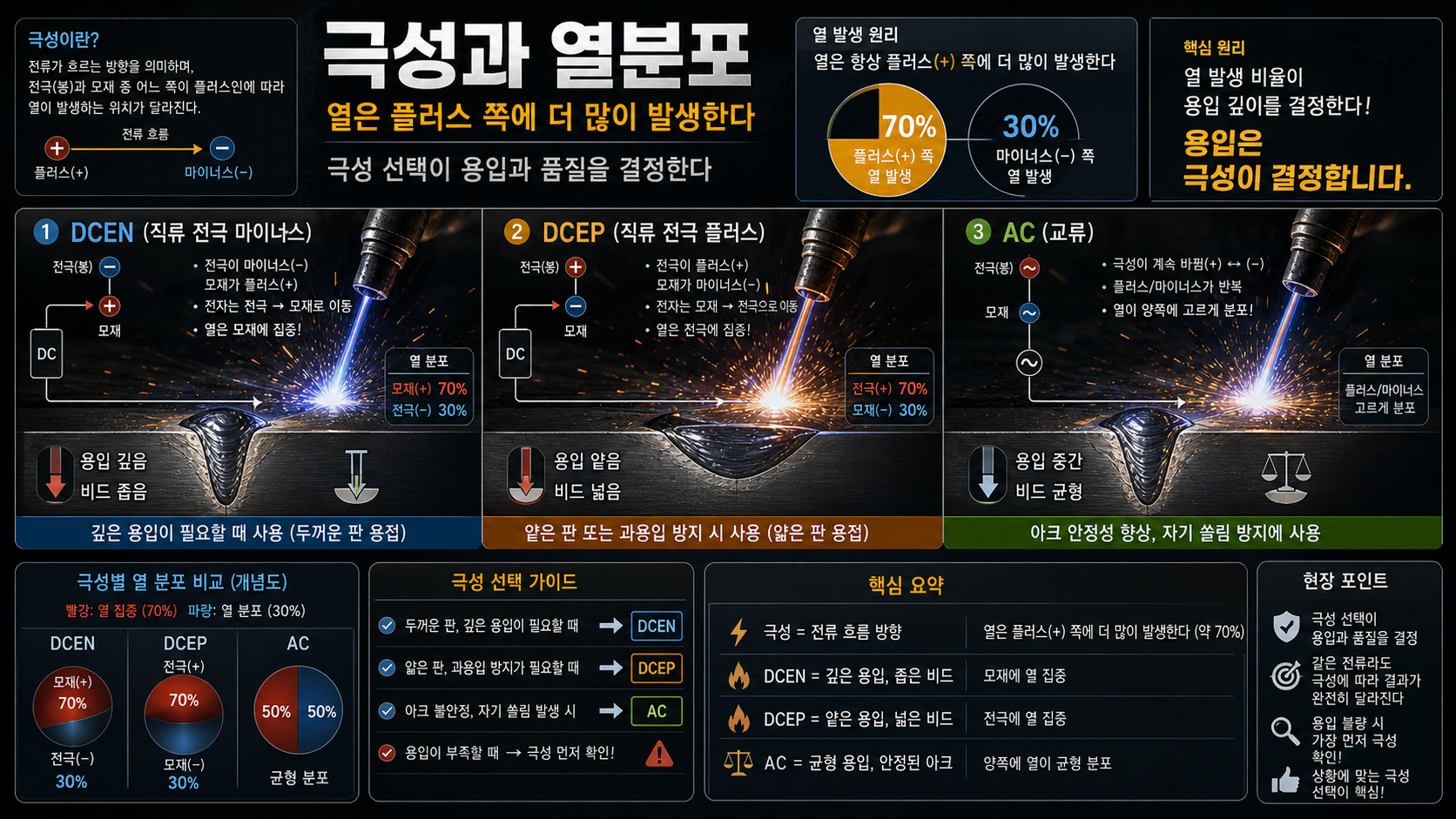 용접 극성과 열분포