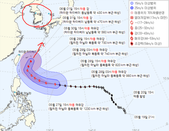 슈퍼 태풍 마와르 예상 경로