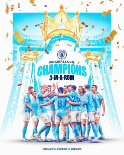 알트태그-맨시티 구단이 올린 3연패 축하 포스터