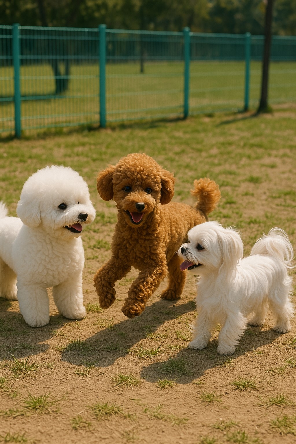 강아지 운동장에서 강아지들이 함께 뛰어노는 모습