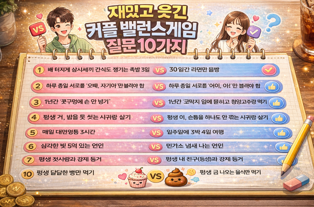 커플이 꼭 해봐야 할 재밌는 밸런스게임 10선