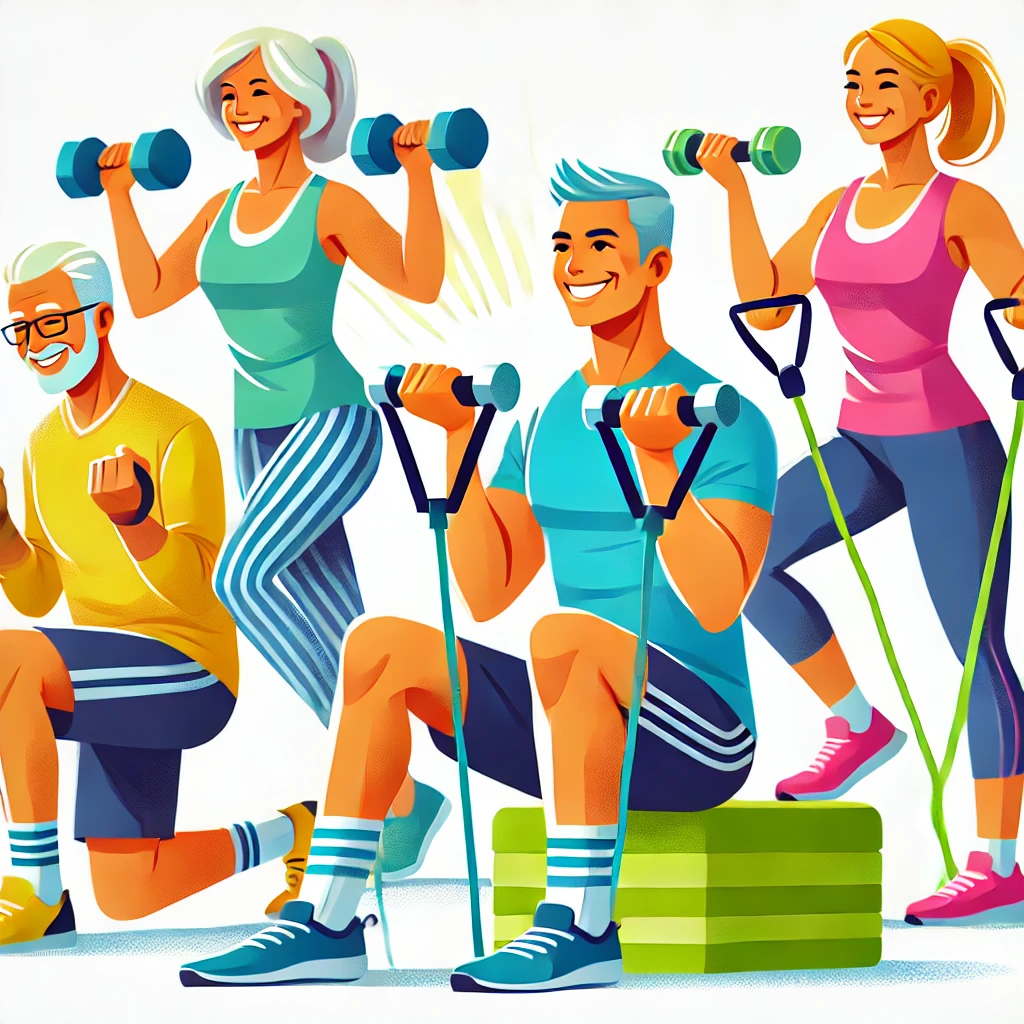 온가족이 운동하는 일러스트