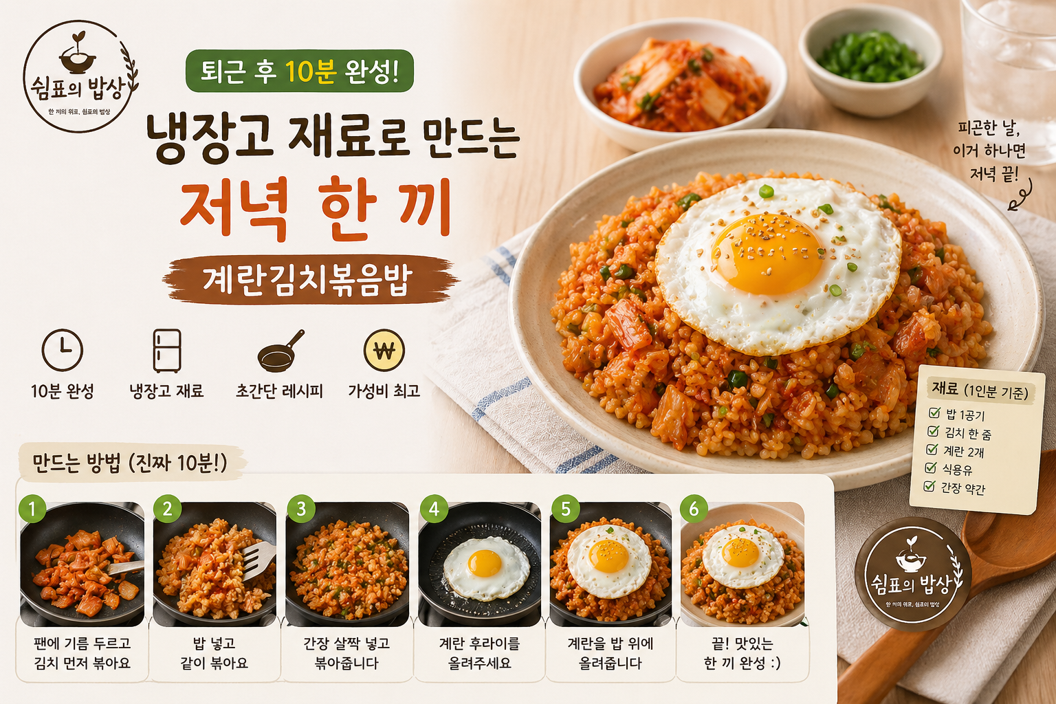 퇴근 후 빠르게 만드는 계란김치볶음밥 완성 모습