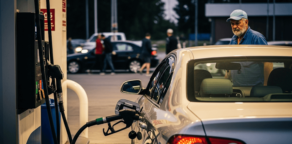 주유소에서 주유하는 자동차