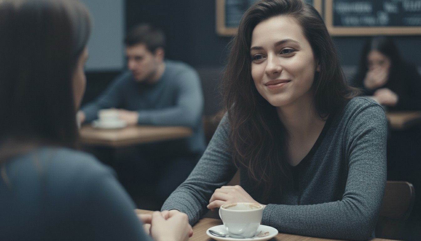 대화를 하며 편안해 보이는 여성의 모습