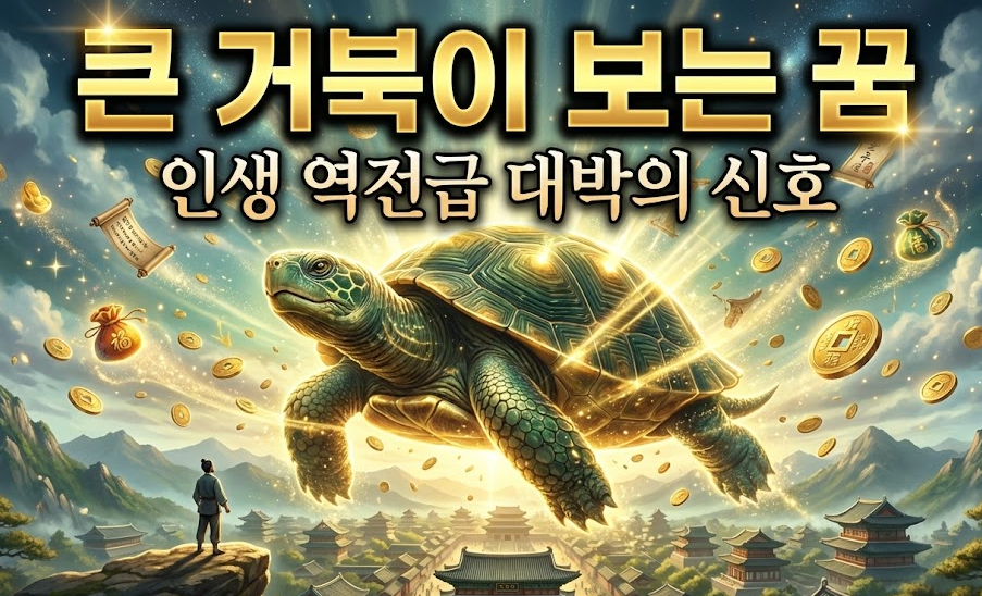 큰 거북이 보는 꿈 해몽 - 거대한 행운과 인생 역전을 상징하는 최고의 길몽
