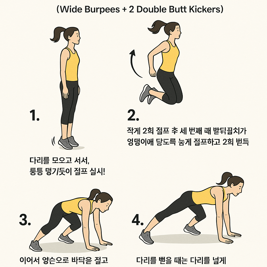 와이드 버피 + 2 더블 벗 키커