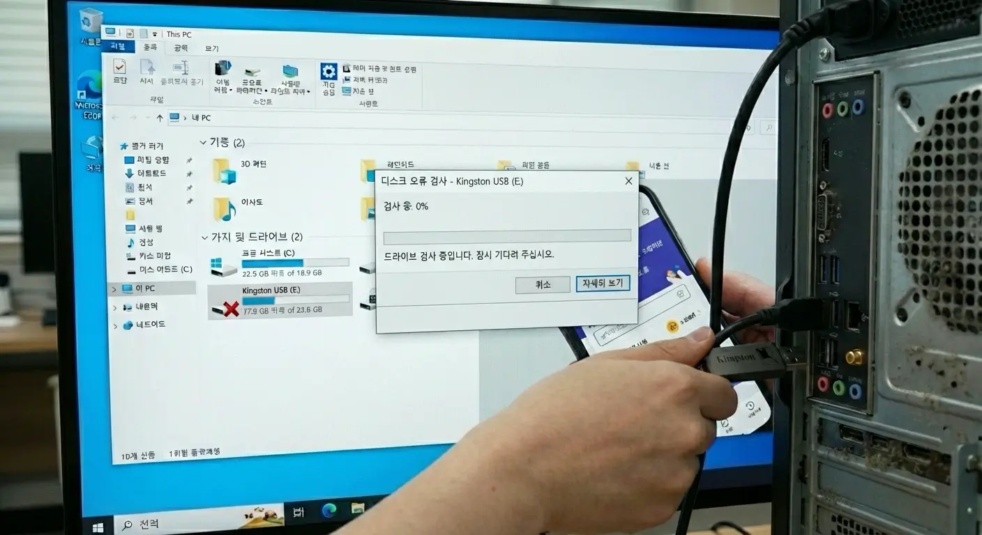 디스크 오류 검사 실행 화면