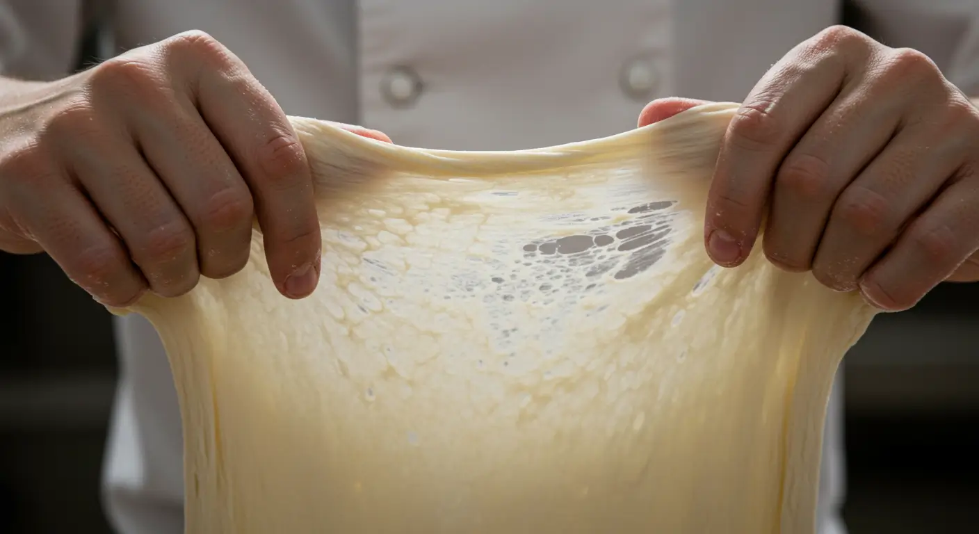 제빵 반죽의 글루텐 발달 상태를 확인하는 윈도우페인 테스트